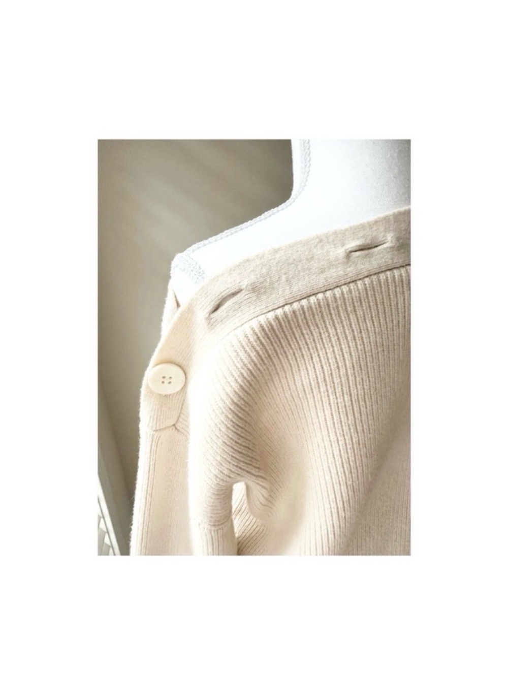 All Saints Cream Off-Shoulder Ribbed Sweater - Picture 6 of 8